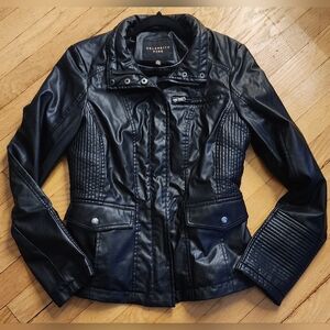 NEW CELEBRITY PINK Black Faux Leather Biker Moto Jacket Mid Length Medium